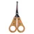Scissors with bamboo handles and rounded stainless steel blades.