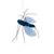Giocattolo a forma di mosca con corpo blu, ali bianche e zampe nere sottili, fissato a un filo.