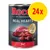 Rocco Real Hearts Beef 400 g, med hela kycklinghjärtan. Förpackning med 24x burkar. Text på engelska och tyska synlig på etiketten.