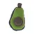 Spielzeug in Form einer Avocado aus grünem und grauem Stoff mit weicher Oberfläche.