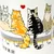 Illustration de chats assis avec une échelle graduée indiquant 1, 5 et 7 chats, texte en anglais partiellement visible : 'LOVE BY THE CAT', cœur rouge au-dessus des chats.
