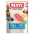 RINTI LEICHTE BEUTE Rind pur & Kalb, getreidefrei, riche en morceaux de viande naturels, 400 g, étiquette vert « fett-reduziert », image de chien et morceaux de viande visibles sur l’emballage.