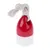 Jouet pour chien en forme de bouée, partie supérieure rouge et inférieure blanche, avec corde épaisse en coton blanc nouée au sommet.