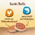 Sushi Rolls, bogat s piščančjimi prsmi in ovit s polenovko. Prikazani sta dve sushi rolici.
