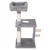 Grey scratching post with three levels, a top lying surface, sisal posts and two side scratching rollers.