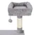 Grey scratching post with padded lying surface, sisal scratching column and hanging play ball.