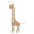 Toy in the shape of a giraffe made of fabric with a textured pattern, white and brown details, and rope antennae and tail.