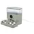 Automatic feeder with two stainless steel bowls, transparent container and control elements. Connected with power cable.