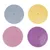 Quattro coperchi rotondi in diversi colori: blu, giallo, rosa e lilla. Coperchi con cerchi concentrici e apertura centrale.