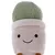 Jouet en peluche pour animaux en forme de pot avec visage souriant brodé, partie supérieure verte côtelée et base beige douce, détails marron visibles en bas.