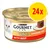 Gourmet Gold Savoury Cake with Beef, 24 pack indicated in yellow circle on can label.
