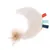 Crescent-shaped plush toy with colourful fabric ribbons and fluffy tail.
