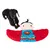 Giocattolo per cani con design Superman, mantello rosso e corpo blu, adatto per il gioco interattivo.
