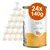 Almo Nature HFC Natural kippenborst, 24 blikken à 140g. Productverpakking toont afbeelding van kip en kat, tekst in meerdere talen zichtbaar.