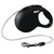 Retractable lead with black handle, thin cord and metal clip for attaching to a collar or harness.