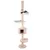 Cat tree with multiple levels, including cave, hammock and resting areas. Beige fabric cover, cat visible on top platform.