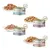 Applaws Natural Cat Food -kissanruokaa: 3 x Tuna Fillet, 3 x Ocean Fish, 3 x Mackerel with Sardines, 3 x Tuna Fillet with Prawn, purkit 70 g. Jokaisen maun annos näkyy lautasella.