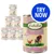 Lukullus Geflügel & Wild Junior 400g cans with extra calcium and phosphorus, poultry and game with sweet potatoes, blueberries and sunflower oil. Blue badge reads 'Try Now'.