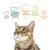 Cibo puro, Perfetto equilibrio proteine-grassi, Benessere degli animali, Per un pianeta migliore, Gatti sani e felici, testo sopra un gatto tigrato.