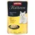 Animonda Vom Feinsten Hühnchenfilet + Käse in Sauce. Abbildung einer weissen Katze und servierfertigem Gericht auf schwarzem Teller.