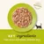 Key ingredients: tuna fillet, fish broth, seaweed, rice. 100% natural ingredients shown with food on a plate and cat icon.