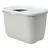 Caja de plástico gris con tapa blanca y abertura rectangular, adecuada para almacenamiento o uso como caja de arena para gatos.