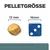 Pelletgrösse: 12 mm Pellet im Vergleich zu einem 16 mm grossen blauen Würfel.