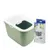 Savic caja de arena para gatos con recipiente verde y tapa blanca, incluye embalaje para 6 bolsas de plástico reciclado al 50%. Medidas: 58,5 x 39 x 28,5 cm.