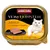 animonda Vom Feinsten ADULT mit Geflügel + Nudeln, comida húmeda para gatos adultos con ave y pasta. Imagen de un gato blanco y porción del producto en envase dorado.