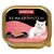 animonda Vom Feinsten ADULT mit Putenherzen, envase con imagen de gato blanco y comida húmeda en bandeja negra. Texto en varios idiomas: with Turkey hearts, met Kalkoen harten, etc.