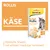 GimCat Käse Rollis, snacks pour chats au fromage à pâte dure, sans sucre ajouté, sans céréales. Texte en allemand : Köstliche Snacks mit echtem Hartkäse verfeinert.
