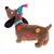 Plush toy in the shape of a dog with colourful spots, party hat and blue collar. Suitable for pets to play with.