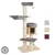 Multi-level scratching post with platforms, hammock, two plush beds, enclosed cubby and hanging toys. Three colour options shown: grey, beige, and burgundy.
