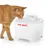 Drinkfontein Cat Mate in wit met waterstroom, naast een oranje kat. Merknaam 'Cat Mate' zichtbaar aan de voorkant.