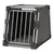 Transport box made of metal and plastic with grid door, suitable for safe accommodation of pets. Rectangular shape with slanted back.