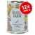 Rosie's Farm Comforting Dinner Turkey SENIOR, Grain Free Recipe, 12x400 g. Conservă cu ilustrație de câine și curcan, text vizibil pe ambalaj. Rosie's Farm Comforting Dinner Turkey SENIOR, Grain Free Recipe, 12x400 g. Conservă cu ilustrație de câine și curcan, text vizibil pe ambalaj.