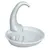 Fontaine à eau blanche en plastique pour animaux, avec bec courbé et réservoir rond visible. Aucun logo ou texte apparent.