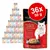 Pack de 36 sobres de 50 g de comida para gatos Vom Feinsten, con filete de pollo y carne de res en salsa de tomate. Imagen del sobre y pirámide de cajas con gato blanco.
