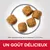 Croquettes en forme de cubes, taille approximative 11 x 11,5 mm. Texte visible : UN GOÛT DÉLICIEUX.