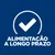 Texto: ALIMENTAÇÃO A LONGO PRAZO, com um visto branco dentro de um círculo. Texto em maiúsculas sobre fundo azul.