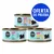 Tres latas Cosma Pure Love Nature Kitten: Chicken with Tuna in Broth, Tuna with Aloe in Broth, Chicken Breast in Broth. Círculo azul con texto: OFERTA DE PRUEBA.