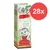 Caja de Catessy Chunks in Gravy, 14 x with beef in gravy, 1, 2, 3... 14 meals for me!, 14 x 85 g. Círculo rojo con texto: 28x. Caja de Catessy Chunks in Gravy, 14 x with beef in gravy, 1, 2, 3... 14 meals for me!, 14 x 85 g. Círculo rojo con texto: 28x.