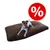 Colchón marrón para perro con símbolo de porcentaje en círculo rojo, indicando oferta o descuento visible.