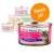 Várias latas de comida para gatos Feline Porta 21. Texto visível: 'ganzes Thunfischfleisch mit Shrimps in Gel'. Selo laranja com texto: 'Teste já!'.