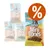 Confezioni Barkoo Mini Bones visibili nei gusti Poultry, Lamb, Salmon e un altro non leggibile, con simbolo percentuale che indica offerta o sconto.