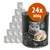 24x 800g lattine di cibo per gatti, etichetta con gatto grigio e scritta 'Reich an Ente', prodotto in Germania, immagine di paté di carne su piatto.