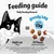 Feeding guide showing an adult cat of 4kg can have up to 13g or about 35 pieces of goody bag treats daily. Always provide fresh water and supervise when giving treats.