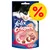Confezione Purina Felix Crispies con salmone e trota, visibile simbolo percentuale giallo per offerta. Testo: proteine, vitamine, omega 6.