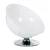 Transparent feeding bowl with round chrome base, modern design for pet feeding.