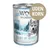 Little Wolf of Wilderness Blue River dåse 400 g, tekst: UDEN KORN, 100% GRAIN-FREE, BLUE JUNIOR RIVER, chicken & salmon with fruits of the forest, roots and wild herbs